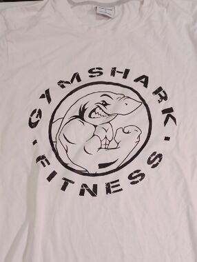 Gymshark White Tee with Black Muscular Shark Graphic